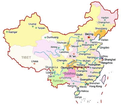 Zhangjiajie Map in China