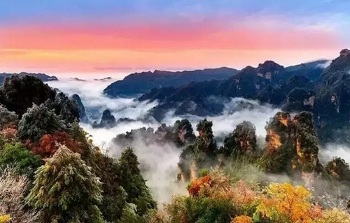 Zhangjiajie tourism showing winter sea clouds scenery in November