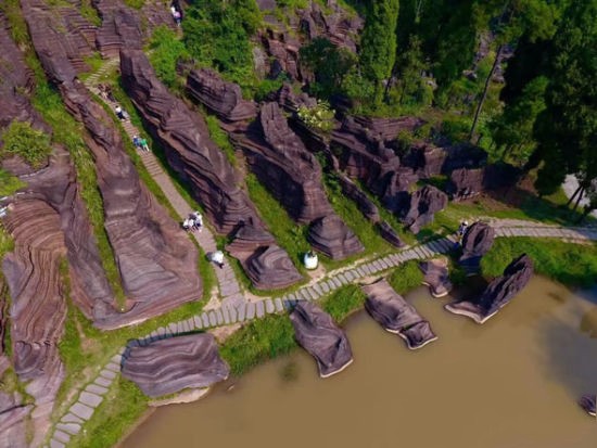 Bird’s Eye View of Red Carbonate-Rock Stone Geopark