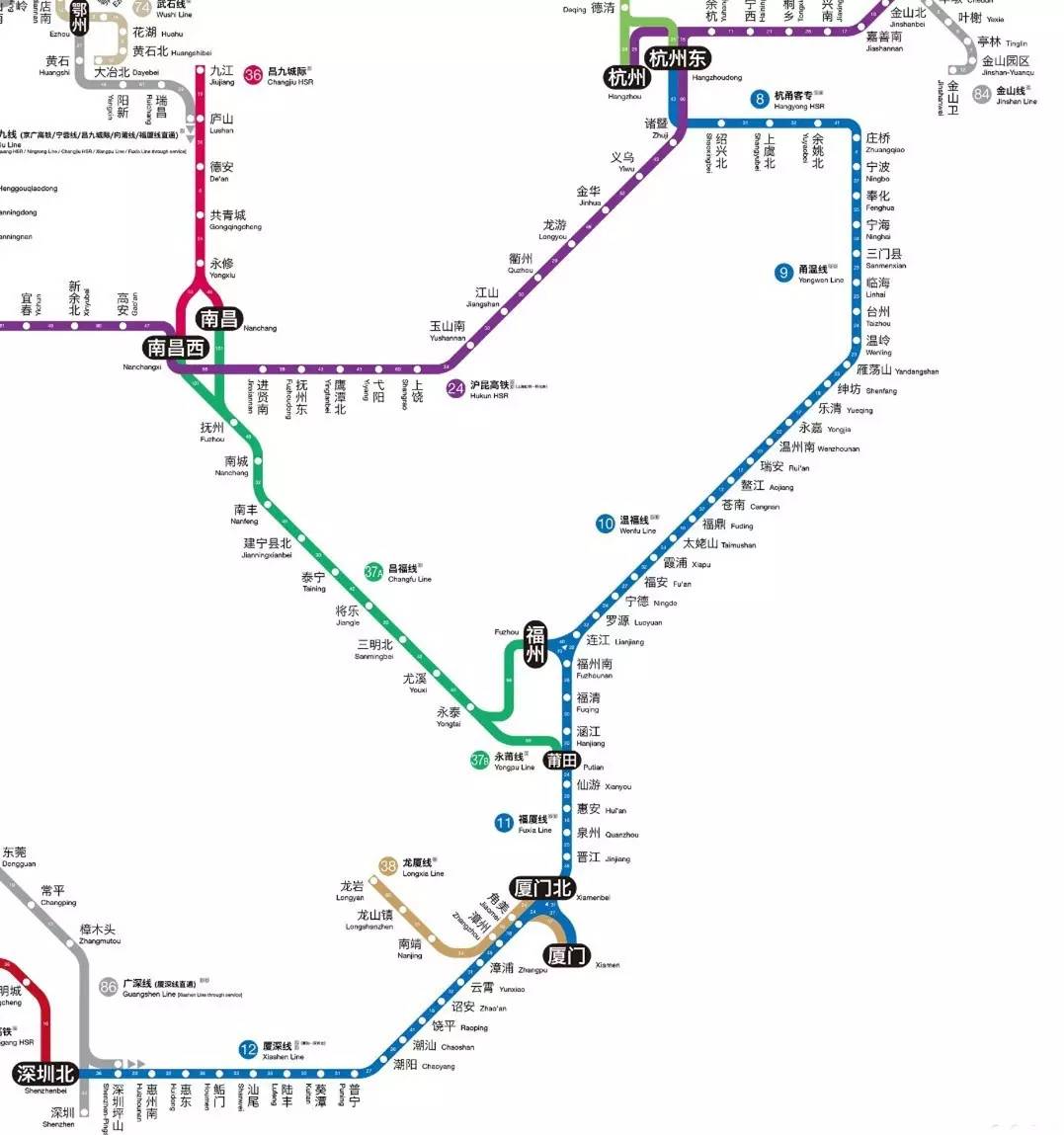 Hangzhou-Nanchang-Shenzhen High-rail Train Travel Map