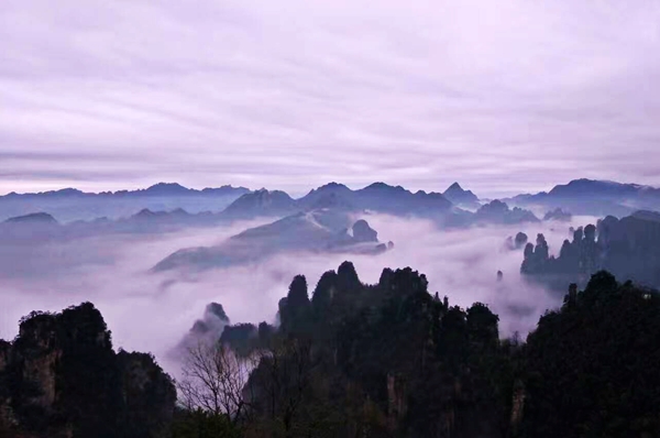 Zhangjiajie Tianzishan shows a sea of clouds in spring